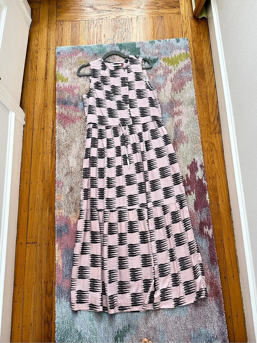 Scotch & Soda Feather Print Sleeveless Maxi Dress Pink & Black Small NWT